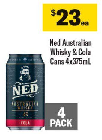 Coles Ned Australian Whisky & Cola Cans 4x375mL offer