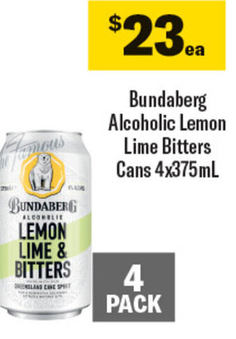 Coles Bundaberg Alcoholic Lemon Lime Bitters Cans 4x375mL offer