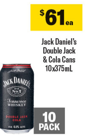 Coles Jack Daniel's Double Jack & Cola Cans 10x375mL offer