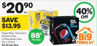 Woolworths Pepsi Max, Solo Zero, Sunkist Zero or Mountain Dew offer