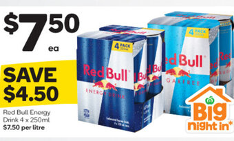 Woolworths Red Bull Energy Drink 4 x 250ml offer