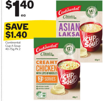 Woolworths Continental Cup A Soup 40-75g Pk 2 offer