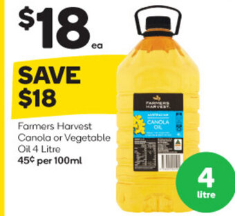 Woolworths Farmers Harvest Canola or Vegetable Oil 4 Litre offer