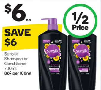 Woolworths Sunsilk Shampoo or Conditioner 700ml 86¢ per 100ml offer