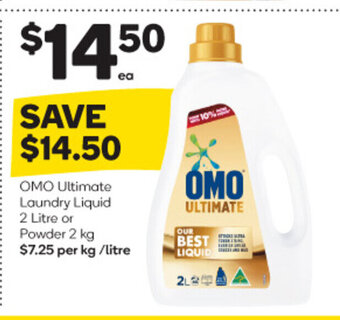 Woolworths OMO Ultimate Laundry Liquid 2 Litre or Powder 2 kg offer