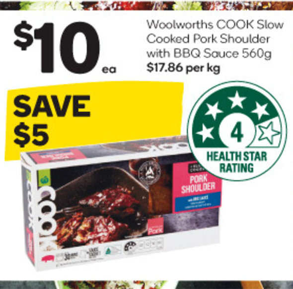 Woolworths COOK Slow Cooked Pork Shoulder with BBQ Sauce 560g offer at