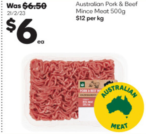 Australian Pork & Beef Mince Meat 500g offer at Woolworths
