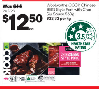 Woolworths Woolworths COOK Chinese BBQ Style Pork with Char Siu Sauce 560g offer