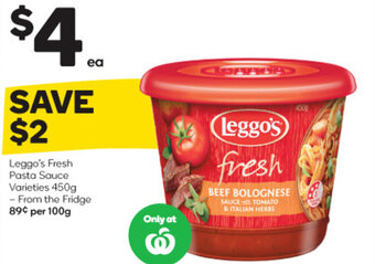 Woolworths Leggo's Fresh Pasta Sauce Varieties 450g offer