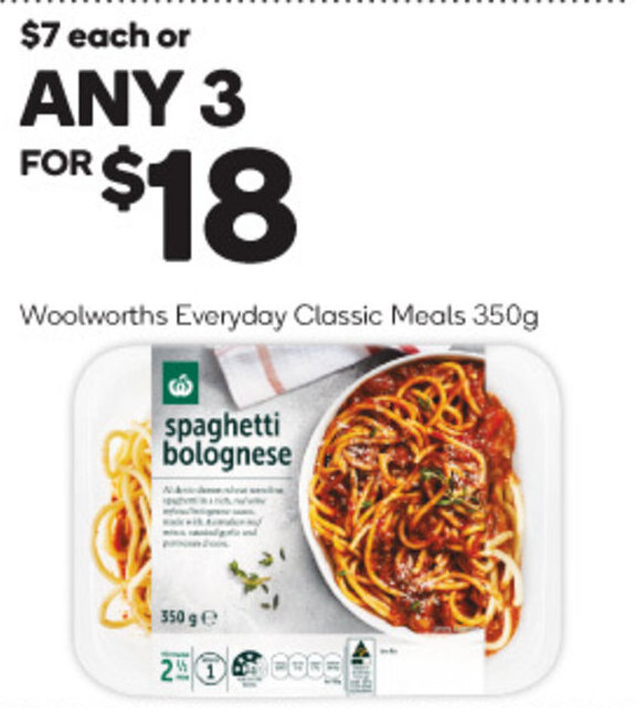Woolworths Everyday Classic Meals 350g offer at Woolworths