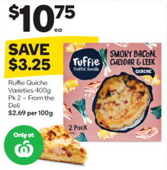 Woolworths Ruffie Quiche Varieties 400g Pk 2 offer