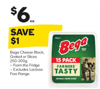 Woolworths Bega Cheese Block, Grated or Slices 250-300g offer