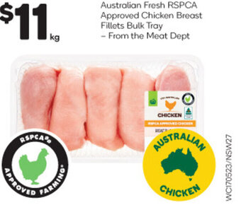 Woolworths Australian Fresh RSPCA Approved Chicken Breast Fillets Bulk Tray offer