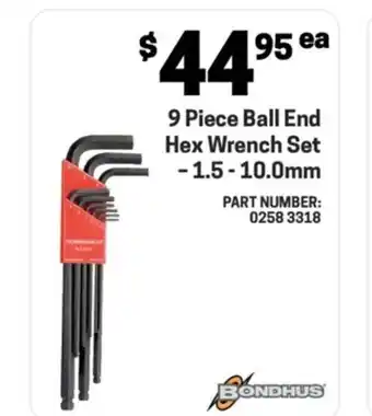 Blackwoods 9 Piece Ball End Hex Wrench Set -1.5 -10.0mm PART NUMBER 0258 3318 offer