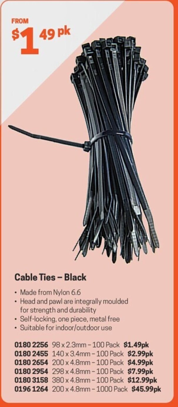 Cable Ties Black offer at Blackwoods