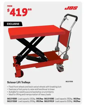 Blackwoods Scissor Lift Trolleys offer