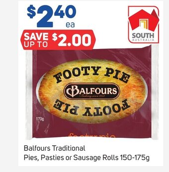 Foodland Balfours Traditional Pies, Pasties or Sausage Rolls 150-175g offer