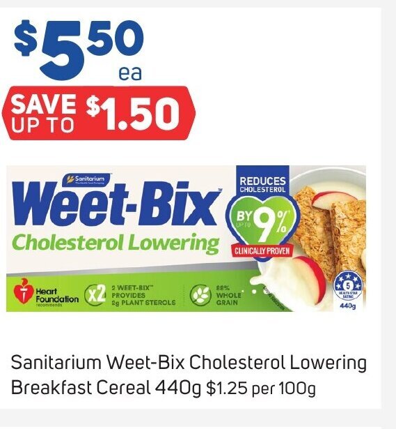 Sanitarium WeetBix Cholesterol Lowering Breakfast Cereal 440g offer at