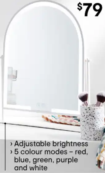 Kmart > Adjustable brightness > 5 colour modes - red, blue, green, purple and white offer