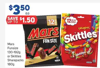 Foodland Mars Funsize 130-192g or Skittles Sharepacks 180g offer