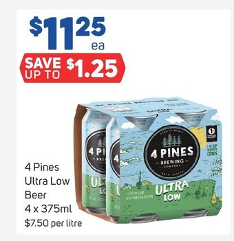 Foodland 4 Pines Ultra Low Beer 4 x 375ml offer