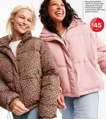 Kmart > Recycled padding › Zip front closure with snap button closure › 2 functional angled welt pockets with snap button closure offer