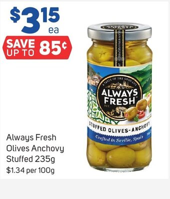 Foodland Always Fresh Olives Anchovy Stuffed 235g offer