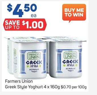 Foodland Farmers Union Greek Style Yoghurt 4 x 160g offer