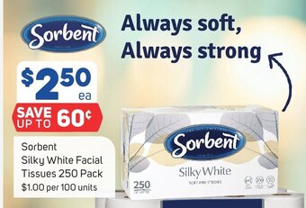 Foodland Sorbent Silky White Facial Tissues 250 Pack offer