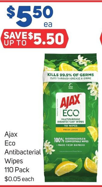 Foodland Ajax Eco Antibacterial Wipes 110 Pack offer