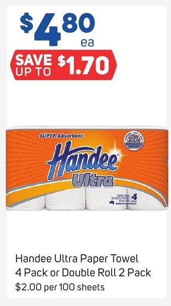 Foodland Handee Ultra Paper Towel 4 Pack or Double Roll 2 Pack offer