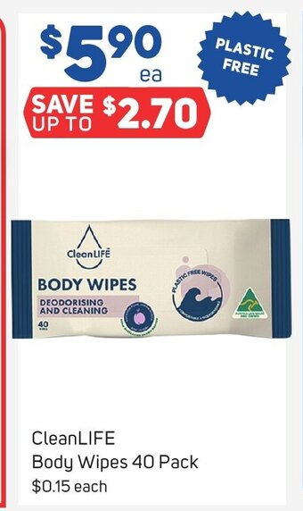 Foodland CleanLIFE Body Wipes 40 Pack offer
