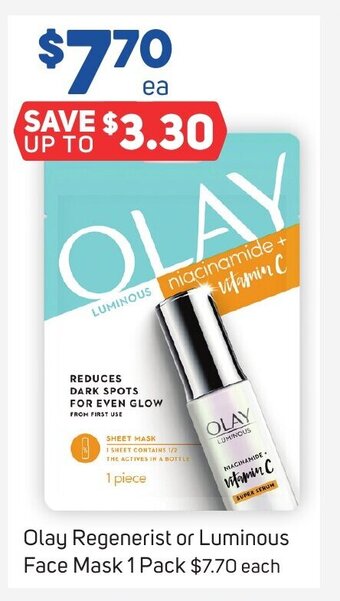 Foodland Olay Regenerist or Luminous Face Mask 1 Pack offer