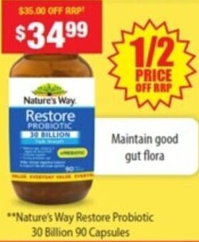 My Chemist **Nature's Way Restore Probiotic 30 Billion 90 Capsules offer