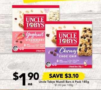 Drakes Uncle Tobys Muesli Bars 6 Pack 185g offer