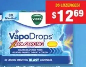 My Chemist Vicks VapoDrops Xtra Strong Lemon Menthol Blast Lozenges 36 Pack offer