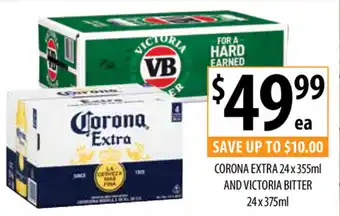 Supabarn Corona Extra 24x355ml and Victoria Bitter 375ml offer