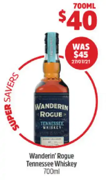 BWS Wanderin' Rogue Tennessee Whisky 700ml offer