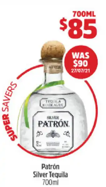 BWS Patrón Silver Tequila 700ml offer