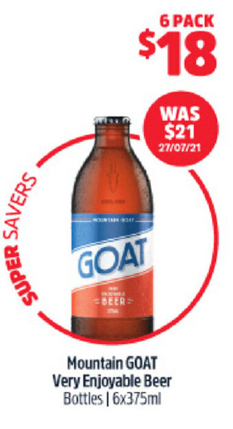 BWS Mountain Goat Very Enjoyable Beer 6x375ml offer