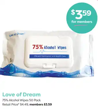 Loce of Dream 75% Alcohol Wipes 50 Pack