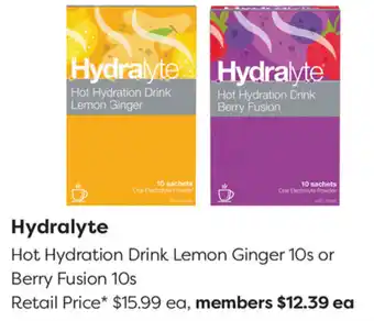 Hydralyte Hot Hydration Drink Lemon Ginger 10s or Berry Fusion 10s