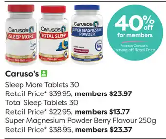 National Pharmacies Caruso's Super Magnesium Powder Berry Flavour 250g offer