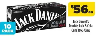 Liquorland Jack Daniel's Double Jack & Cola 10x375ml offer