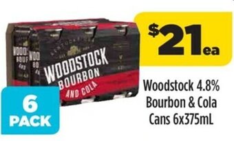 Liquorland Woodstock 4.8% Bourbon & Cola Cans 6x375ml offer