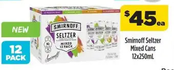 Liquorland Smirnoff Selzer Mixed Cans 12x250ml offer