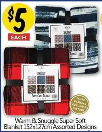 Warm & Snuggle Super Soft Blanket 152x127cm Assorted Designs