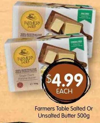 Farmers Table Salted Or Unsalted Butter 500g
