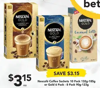 Drakes Nescafé Coffee Sachets 10 Pack 132g-185g or Gold 6 Pack - 8 Pack 90g-123g offer