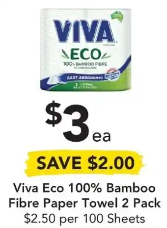 Drakes Viva Eco !00% Bamboo Fibre Paper Towel 2 Pack offer